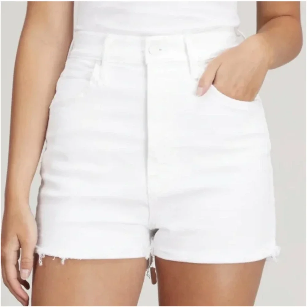 MOTHER High Waisted Tunnel Vision Cuff Fray Short 32 White NWT
